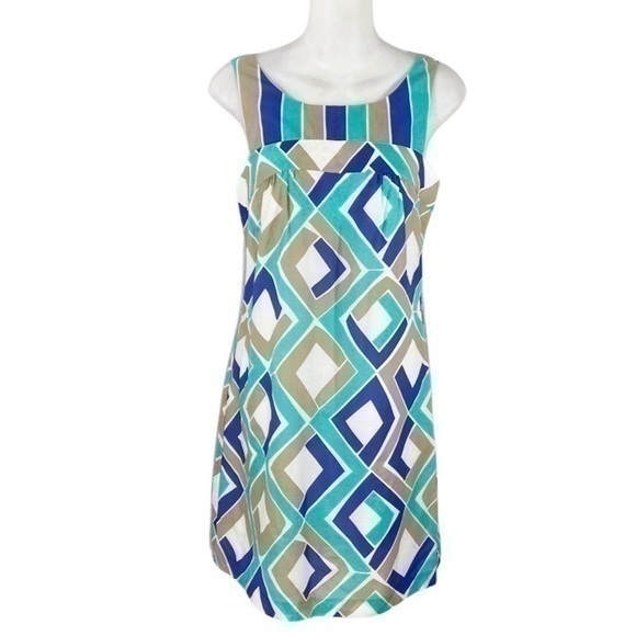 Trina Turk Geo Print Silk Tie Back Shift Dress Mm14